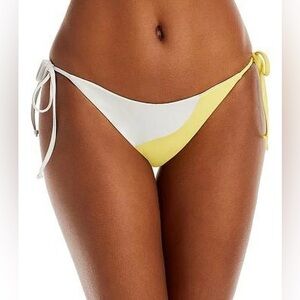 L*Space Yellow & Cream - Lemon Dani Color Block Swimsuit Bikini Bottom Large NWT